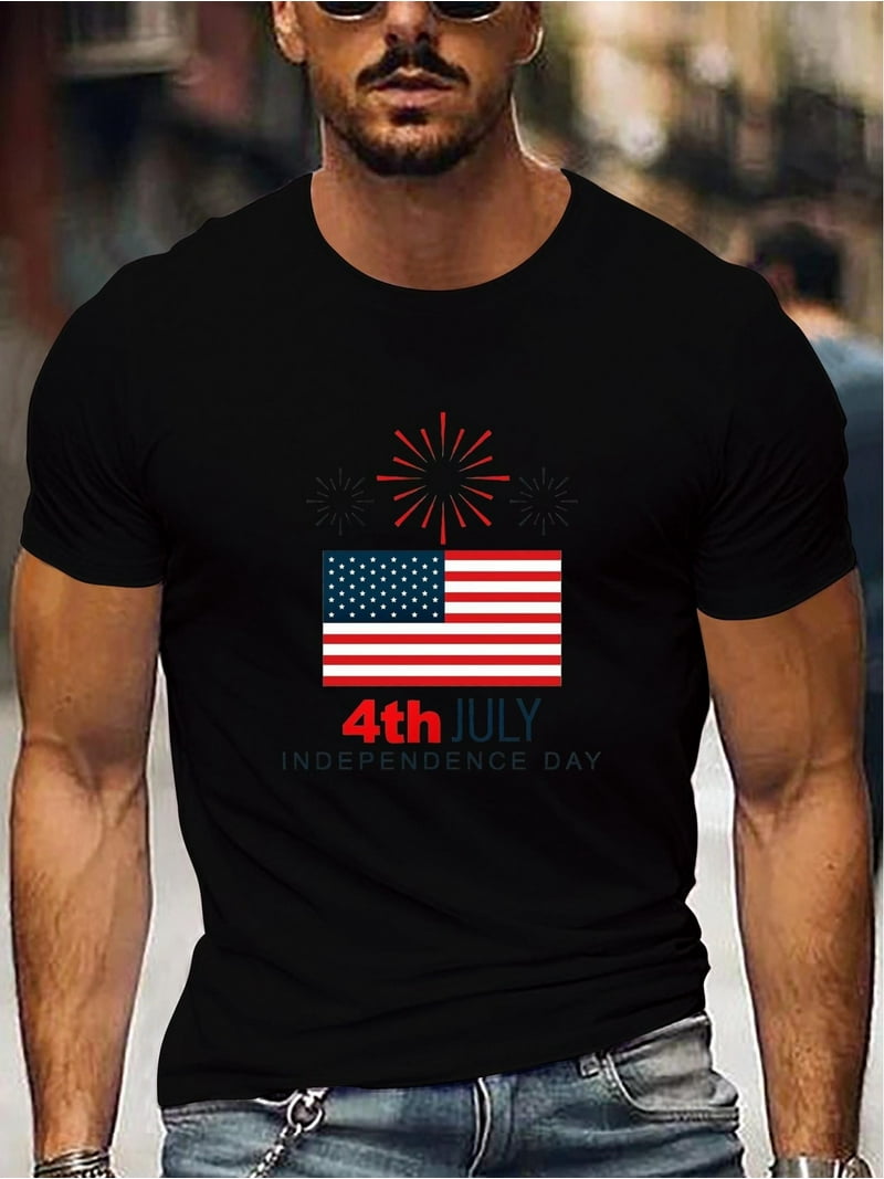 Men's Patriotic 4th of July T-Shirt Casual Crew Neck, American