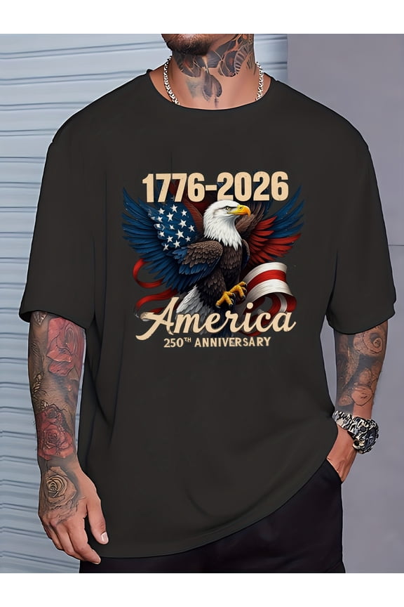 Men's Patriotic America 250th Anniversary T-Shirt 1776-2026 Vintage Bald Eagle Graphic Tee Retro USA Pride Short Sleeve Top
