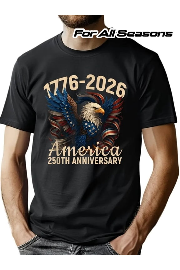 Men's Patriotic America 250th Anniversary T-Shirt 1776-2026 Vintage Bald Eagle Graphic Tee Retro USA Pride Short Sleeve Top