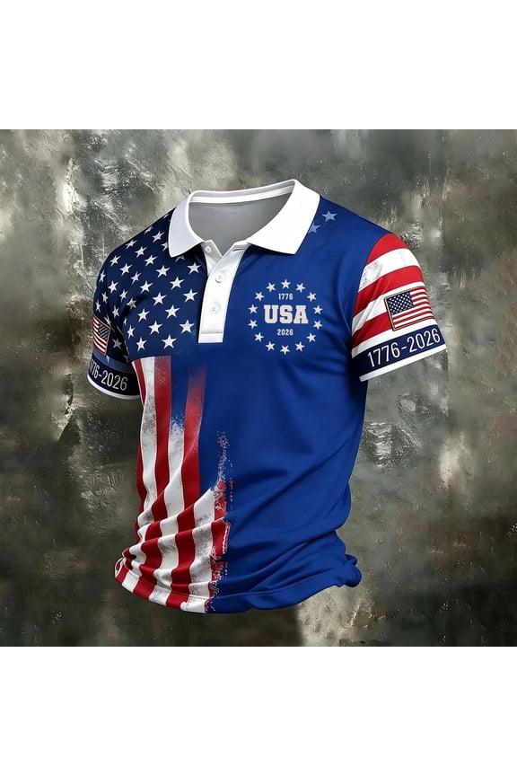 Men's Patriotic American 1776 Flag Graphic 250 Anniversary Polo Shirts Quick Dry Top Gym Muscle T-Shirt