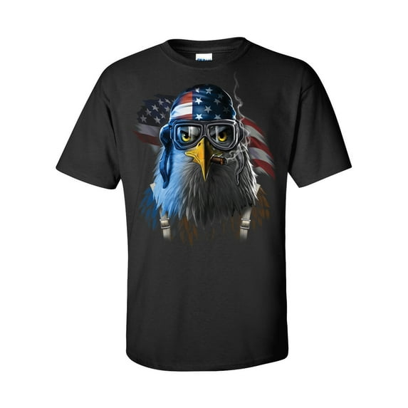 Men's Patriotic American Flag Freedom Fighter Eagle Short Sleeve T-shirt-Black-5xl