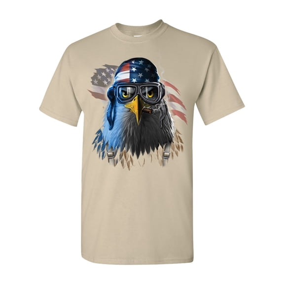 Men's Patriotic American Flag Freedom Fighter Eagle Short Sleeve T-shirt-Sand-xl