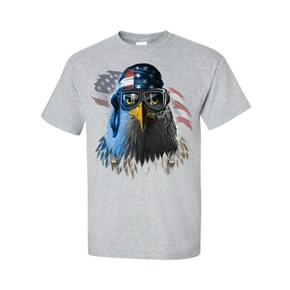 Men's Patriotic American Flag Freedom Fighter Eagle Short Sleeve T-shirt-Sports Grey-small