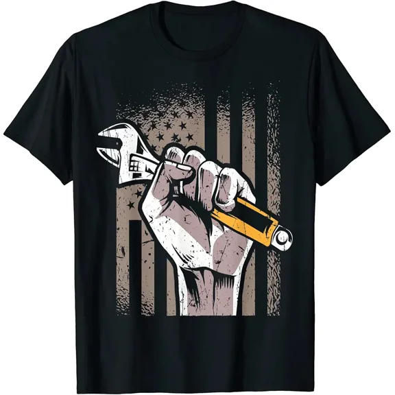 Men's Patriotic American Flag Mechanic Wrench Graphic T-Shirt