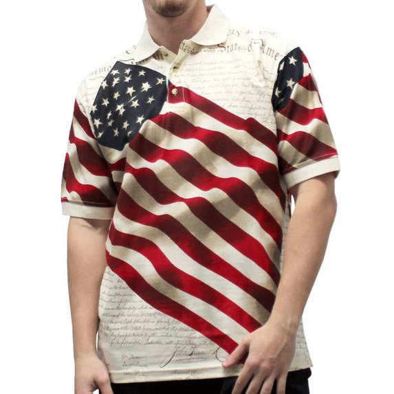Men's Patriotic American Waving Flag 100% Cotton Polo Shirt