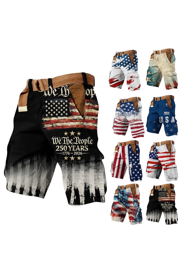 Men's Patriotic Cargo Shorts With In God We Trust And Cross Print Featuring Statue Of Liberty Graphic And American Flag Pattern Complexion XL