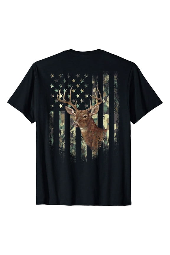 Men's Patriotic Deer Hunting T-Shirt Camouflage American Flag Graphic Tee