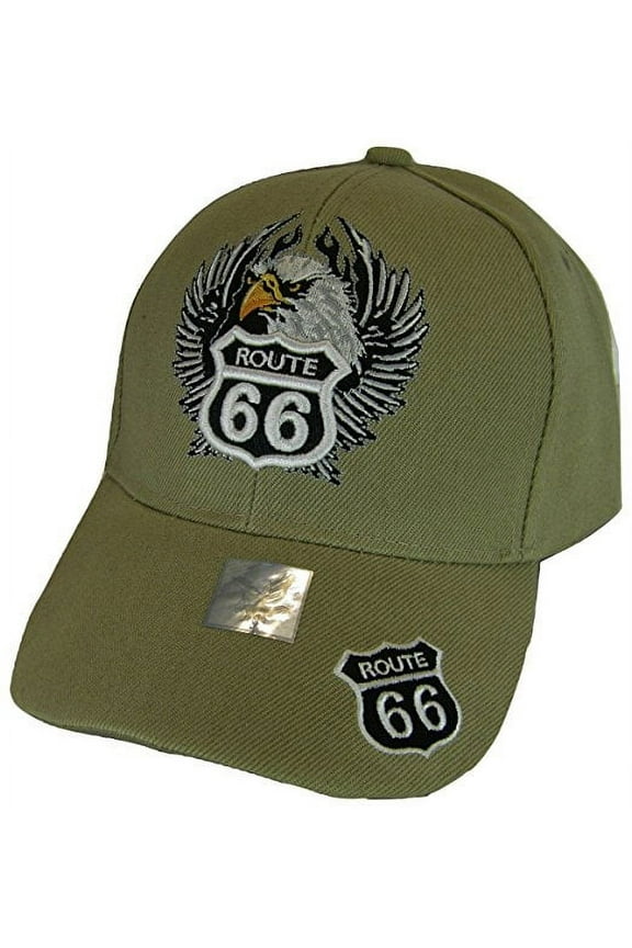 Men's Patriotic Eagle & Route 66 Adjustable Baseball Cap (Khaki)