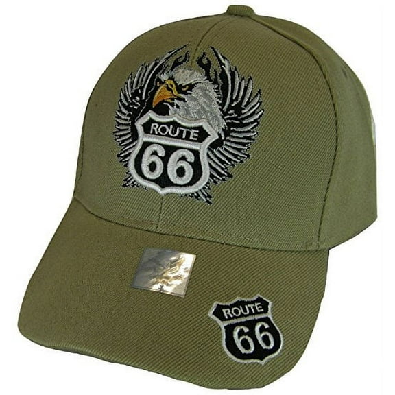 Men's Patriotic Eagle & Route 66 Adjustable Baseball Cap (Khaki)