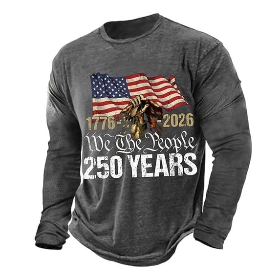 Men's Patriotic Flag Graphic T-Shirt, 250th Anniversary Vintage Washed Long Sleeve Casual Tee