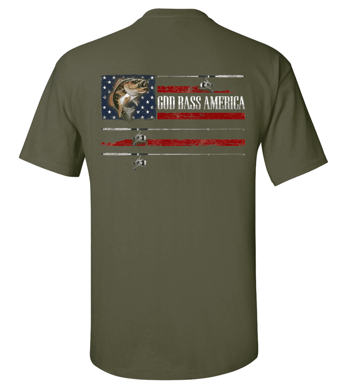 Men's Patriotic God Bass Fishing America USA Flag Short Sleeve  T-shirt-Military-small