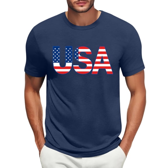 Men's Patriotic Graphic Crewneck Sweatshirt, Soft Fleece Lining with Independence Day Theme for Casual Lounging ,Navy L