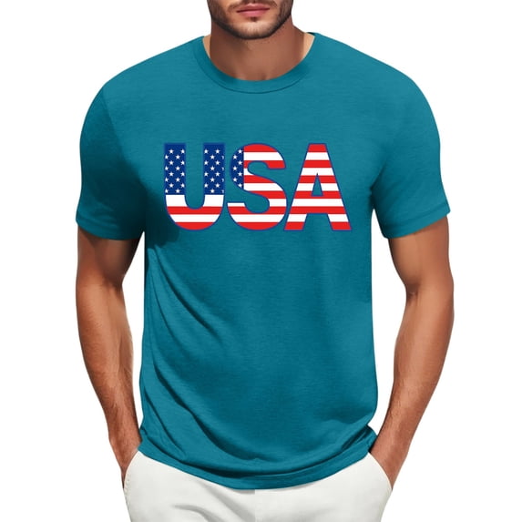 Men's Patriotic Graphic Crewneck Sweatshirt, Soft Fleece Lining with Independence Day Theme for Casual Lounging ,Turquoise L
