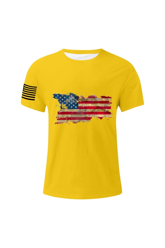 Men's Patriotic Graphic Workwear T-Shirt, V-Neck Design with Functional Chest Pocket for Practical Style ,Yellow 2XL