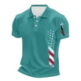 thumbnail image 1 of Men's Patriotic Independence Day Polo Collar Short Sleeve T-Shirt - Vintage American Flag Print for 4th of July, BBQ Parties and Casual Summer Outfits,Turquoise L, 1 of 4