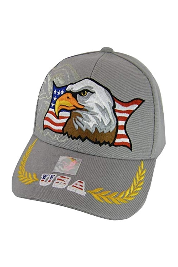 Men's Patriotic Large Eagle USA Adjustable Baseball Cap (Gray)