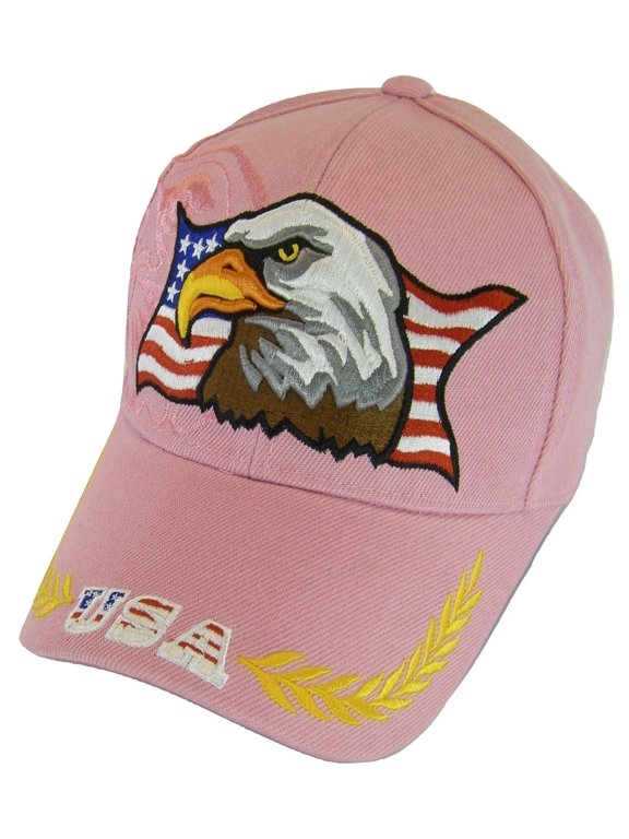 Men's Patriotic Large Eagle USA Adjustable Baseball Cap (Pink)