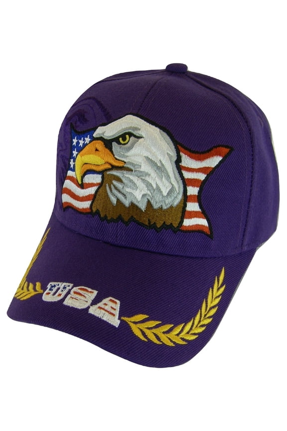 Men's Patriotic Large Eagle USA Adjustable Baseball Cap (Purple)