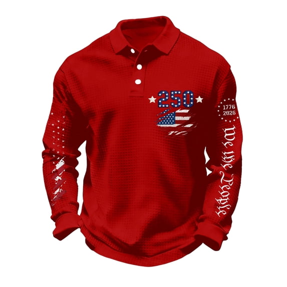 Men's Patriotic Long Sleeve Tee 250th Anniversary USA Shirt Independence Day Casual Pullover Top