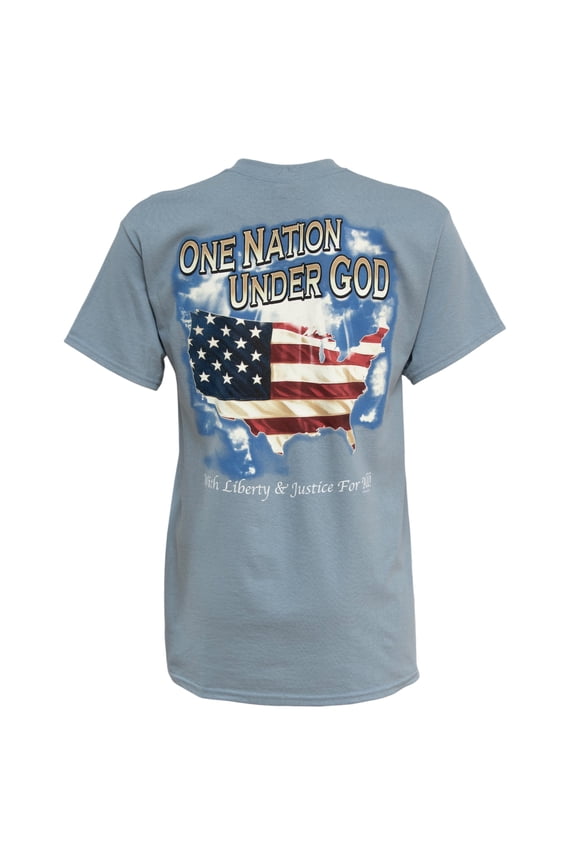 Men's Patriotic "One Nation Under God" Graphic Print T-Shirt in Blue, XL