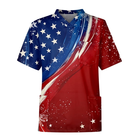 Men's Patriotic Pocket Detail Henley Shirt, Short Sleeve Button-Up Top with Retro American Flag Design ,Red S