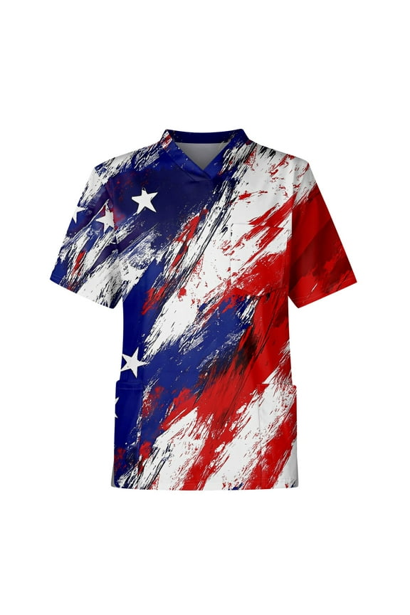 Men's Patriotic Pocket Detail Henley Shirt, Short Sleeve Button-Up Top with Retro American Flag Design ,Royal Blue 2XL