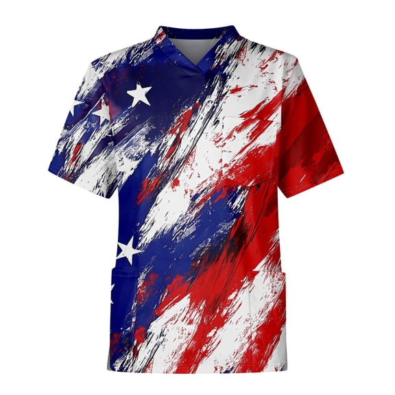 Men's Patriotic Pocket Detail Henley Shirt, Short Sleeve Button-Up Top with Retro American Flag Design ,Royal Blue M