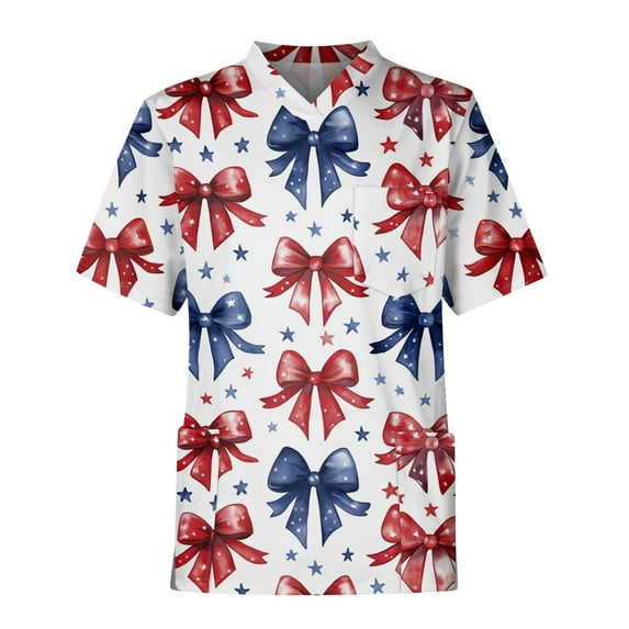 Men's Patriotic Pocket Detail Henley Shirt, Short Sleeve Button-Up Top with Retro American Flag Design ,White S