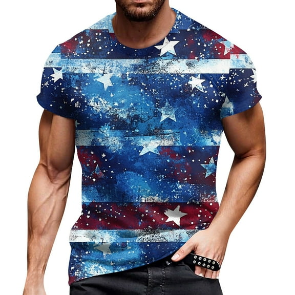 Men's Patriotic Pocket Detail T-Shirt, V-Neck Short Sleeve Shirt with Independence Day Theme ,Blue M