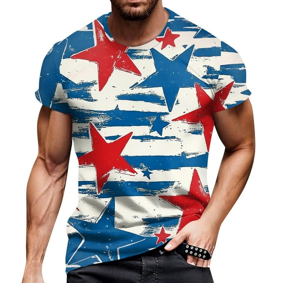 Men's Patriotic Pocket Detail T-Shirt, V-Neck Short Sleeve Shirt with Independence Day Theme ,Light Blue L