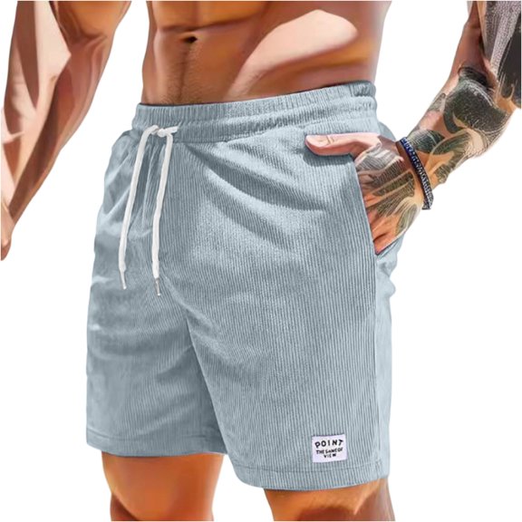 Men's Patriotic Print Loose Beach Shorts, Summer Casual Sports Pants with Quick-Dry Fabric & Elastic Waistband ,Light Gray M