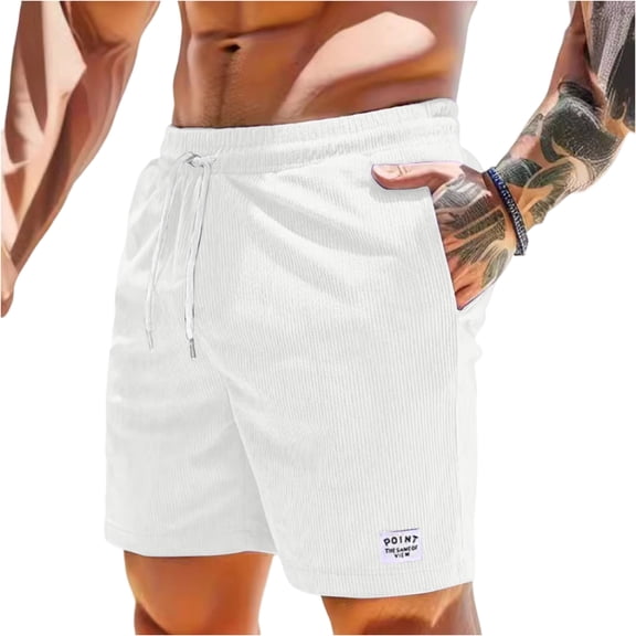 Men's Patriotic Print Loose Beach Shorts, Summer Casual Sports Pants with Quick-Dry Fabric & Elastic Waistband ,White M