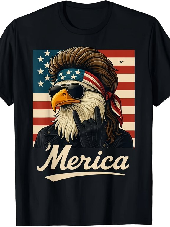 Men's Patriotic Rocker Eagle Mullet Merica T-Shirt