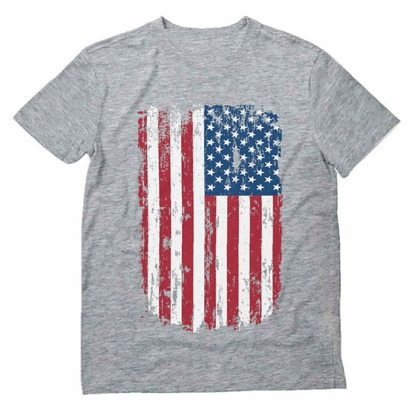 Men's Patriotic Shirt - Distressed USA Flag Tshirt - America T-Shirt - Cotton Blend Fabric - Crew Neck and Short Sleeve Design - 4th of July Clothing - Independence Day Shirt - XX-Large Grey