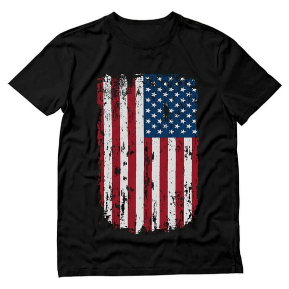 Men's Patriotic Shirt - Distressed USA Flag Tshirt - America T-Shirt - Cotton Blend Fabric - Crew Neck and Short Sleeve Design - 4th of July Clothing - Independence Day Shirt - Large Black