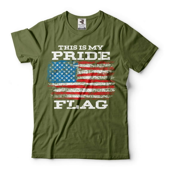 Men's Patriotic Shirt This Is My Pride Flag Shirt US Flag Tee Shirt American Gifts (Large Military Green)