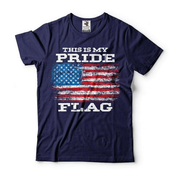 Men's Patriotic Shirt This Is My Pride Flag Shirt US Flag Tee Shirt American Gifts (Large Navy Blue)