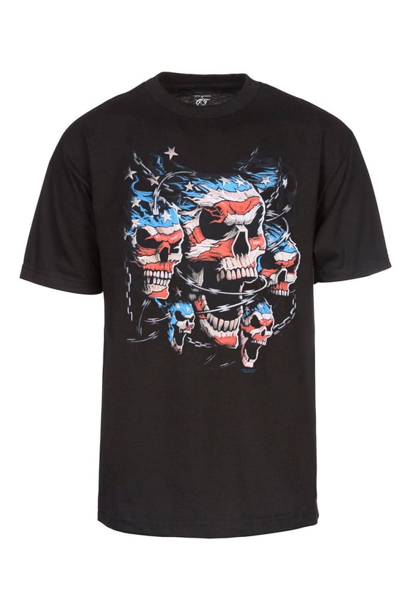 Men's Patriotic Skulls Short-Sleeve T-Shirt, Black L