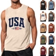 thumbnail image 1 of Men's Patriotic Sleeveless Shirt with USA Lettering and Flag Print Featuring Breathable Fabric for Hot Weather Beach Walks&nbsp; Dark Blue XXXXL, 1 of 4