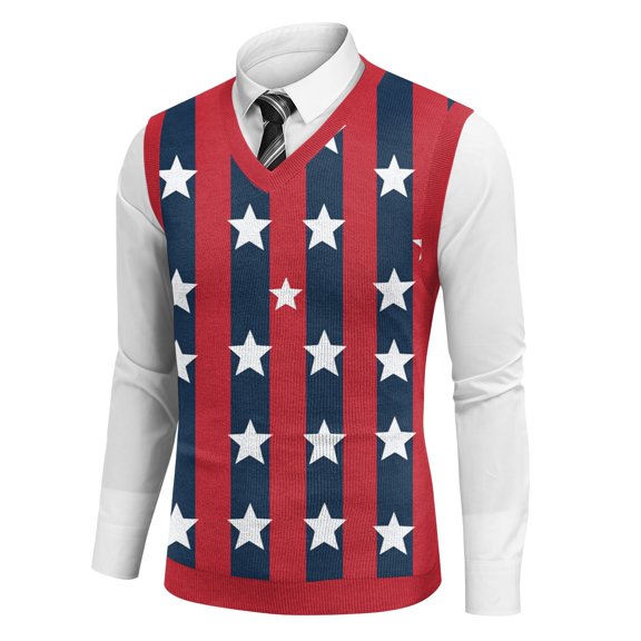 Men's Patriotic Star Stripes Sleeveless V-Neck Tank Top American Flag Inspired Knitwear For Celebrations