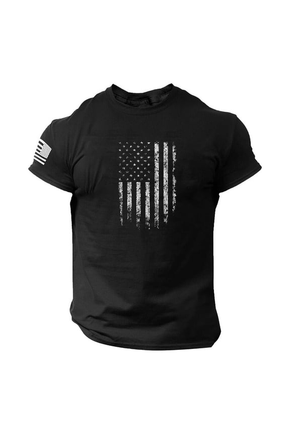 Men's Patriotic T-Shirts 4th of July Summer Logo Casual ness Printed Short Sleeved Streetwear Top Black XXL