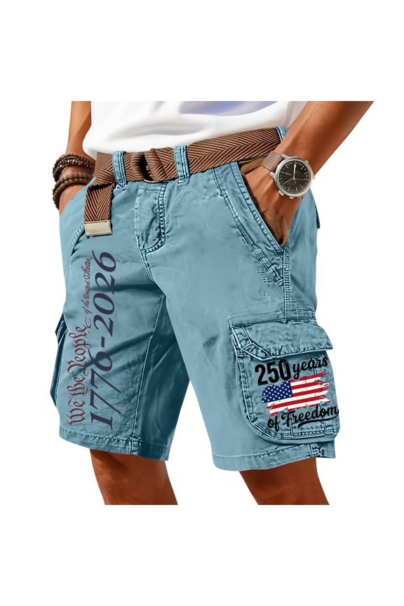 Men's Patriotic Tactical Cargo Shorts USA Flag Print Loose Fit Outdoor Work Short with Pockets