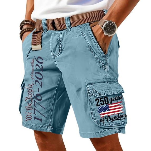 Men's Patriotic Tactical Cargo Shorts USA Flag Print Loose Fit Outdoor Work Short with Pockets