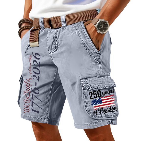 Men's Patriotic Tactical Cargo Shorts USA Flag Print Loose Fit Outdoor Work Short with Pockets