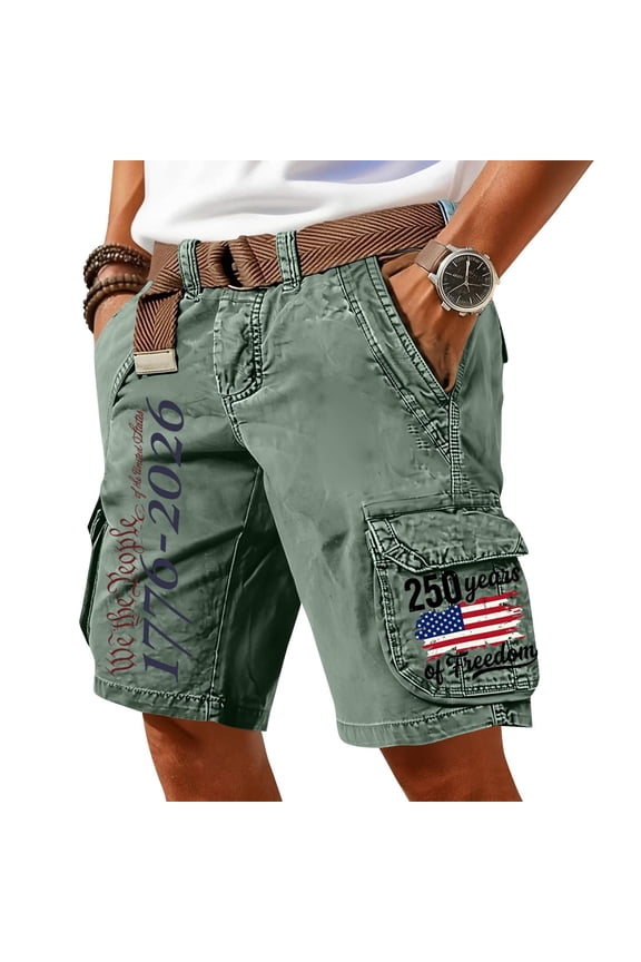 Men's Patriotic Tactical Cargo Shorts USA Flag Print Loose Fit Outdoor Work Short with Pockets