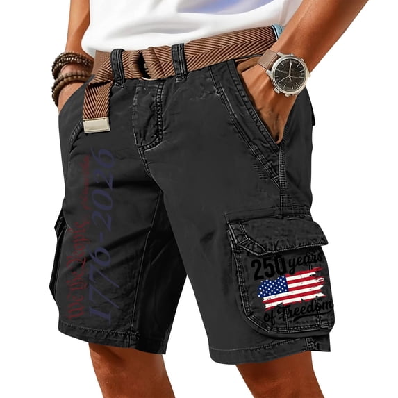 Men's Patriotic Tactical Cargo Shorts USA Flag Print Loose Fit Outdoor Work Short with Pockets