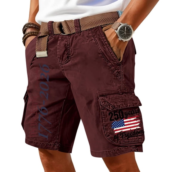 Men's Patriotic Tactical Cargo Shorts USA Flag Print Loose Fit Outdoor Work Short with Pockets