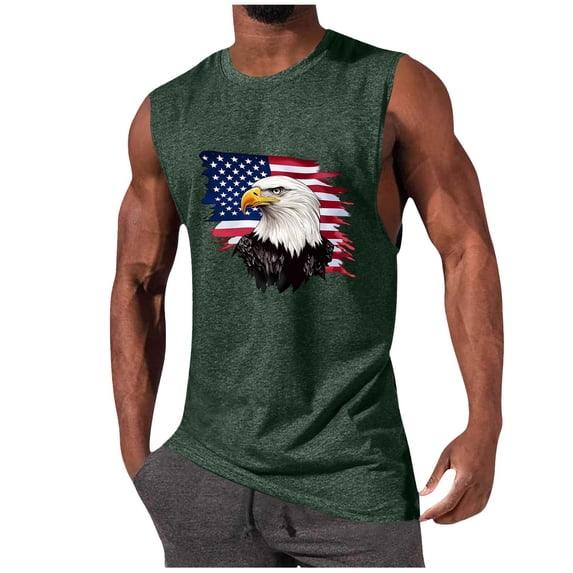 Men's Patriotic Tank Tops 4th of July USA Flag Print Sleeveless Crew Neck Tee Shirt for Independence Day Celebrations Independence Day Sleeveless Tee