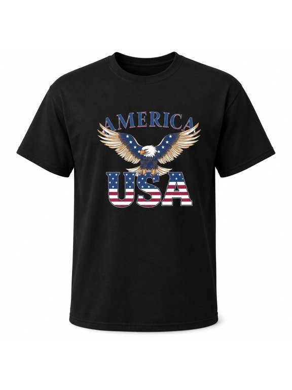 Men's Patriotic USA Eagle Graphic T-Shirt, Short Sleeve Crew Neck Tee