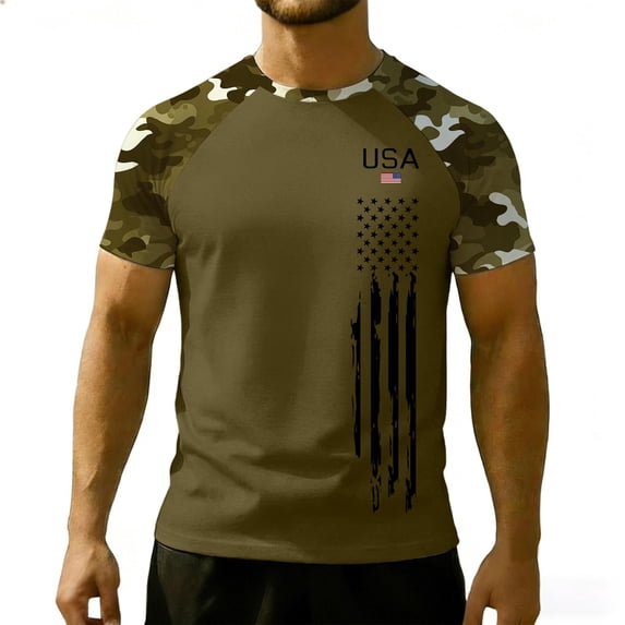 Men's Patriotic USA Flag Independence Day Shirt American Flag Vertical Graphic Tee